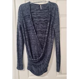 Free People Gotham sweater navy blue linen blend Faux wrap oversized chunky sz L